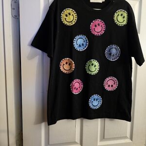 Womens Black Smiley Face T-Shirt